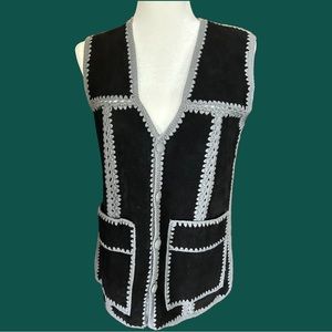 Vintage Leather & Knit Patchwork Vest Size Small By- Tamara  V-neck with Pockets